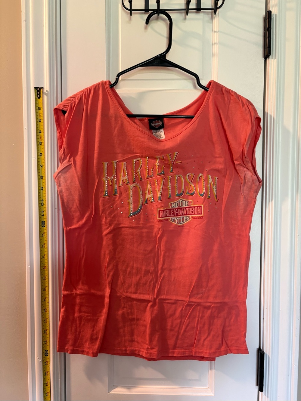Harley-Davidson Women's Coral Graphic Tee with Gold Logo